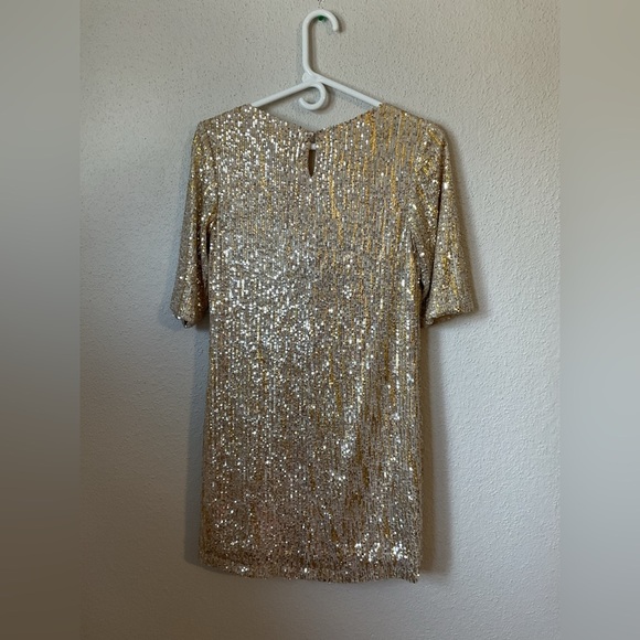 Ieena Mac Duggal Bateau Neckline Sequin Sheath Dress Gold Sparkle Size 2 - Picture 6 of 11